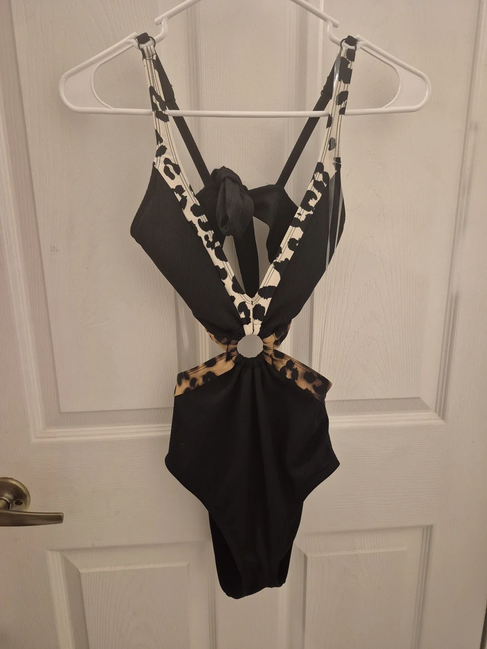 Bar III Women's In My Skin Mid- Ring One Piece In Black With Leopard Accents